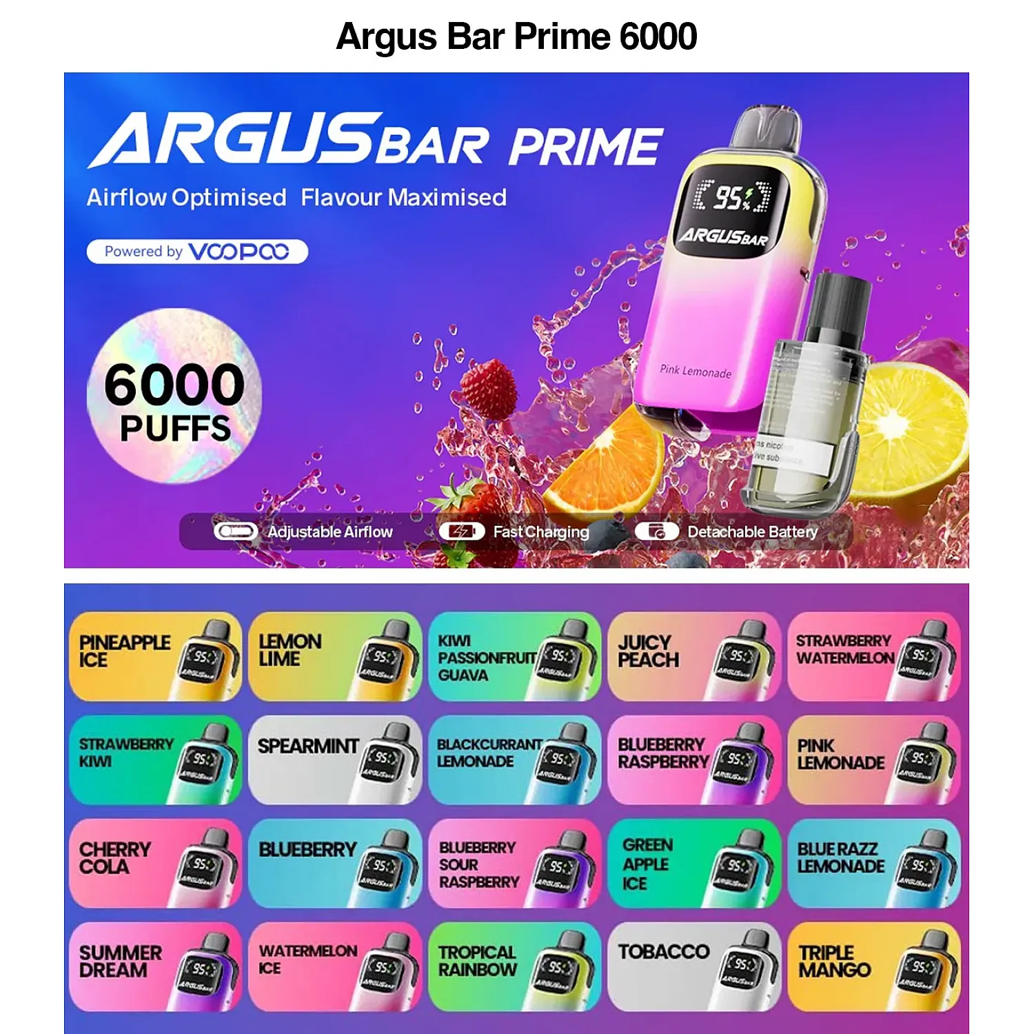 Voopoo - Argus Bar Prime 6000 Puff Tek Kullanımlık Doldurulabilir Elektronik Sigara - En Uygun Fiyatlı Orijinal Ürün