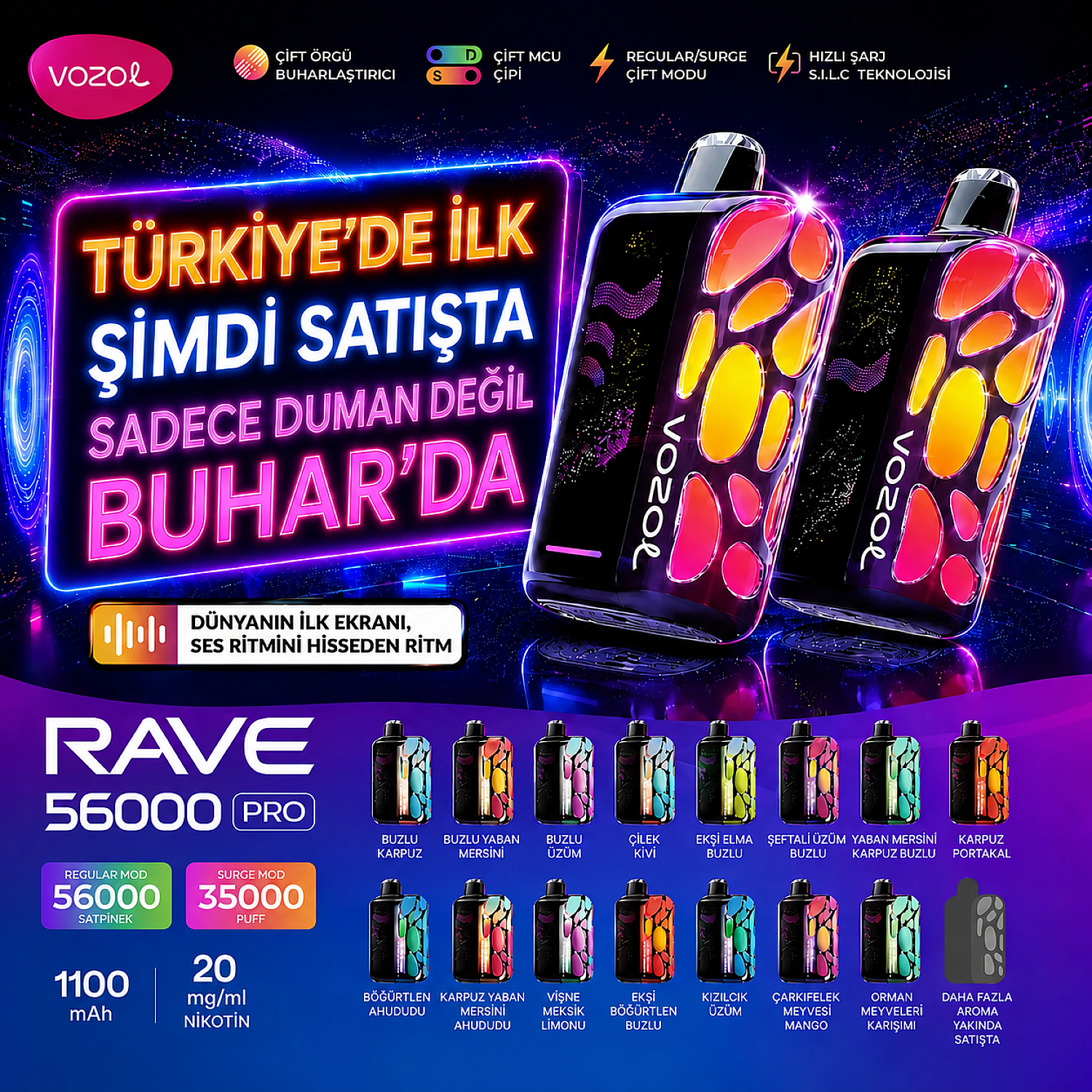 Vozol - Rave 56000 Pro Puff Tek Kullanımlık Elektronik Sigara