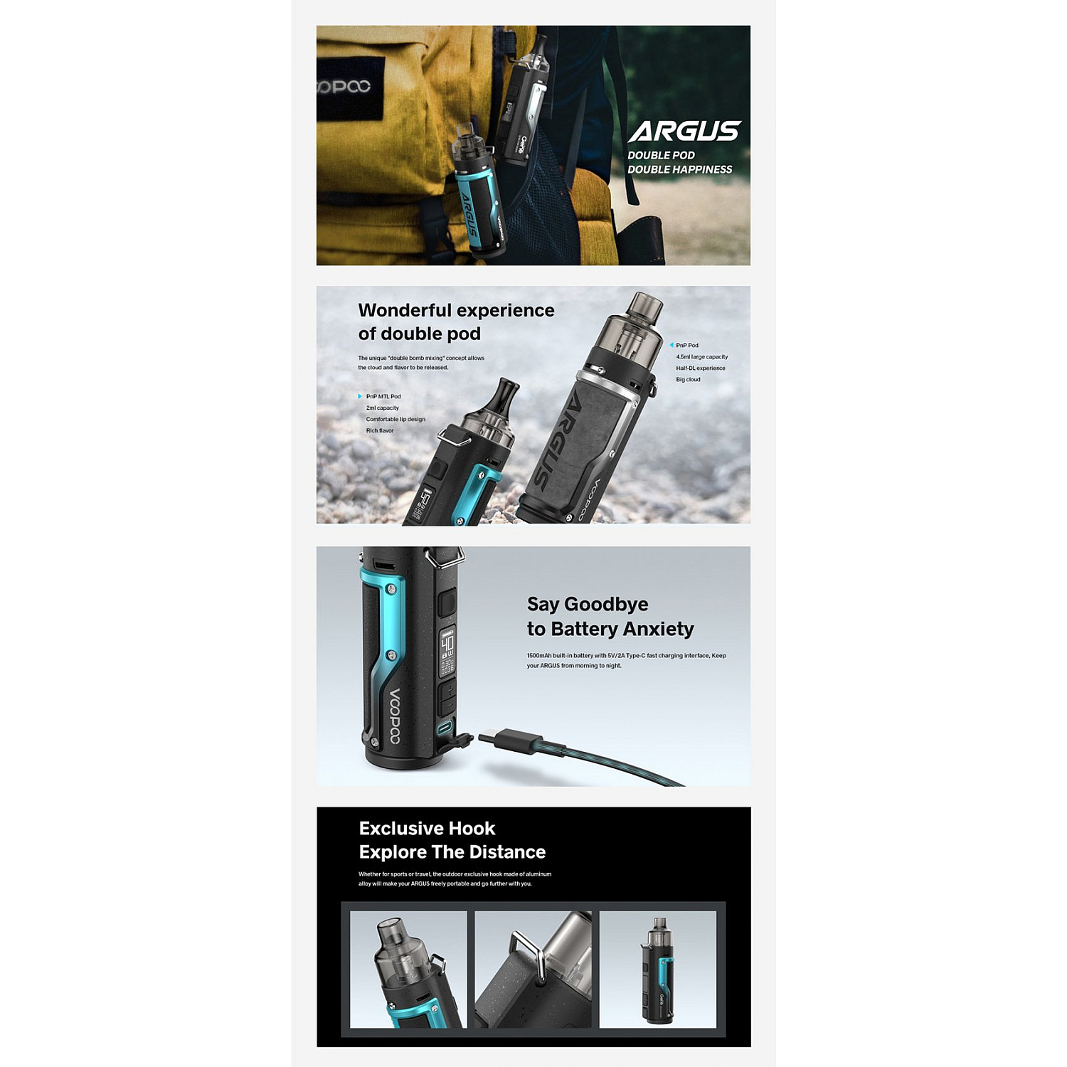 VOOPOO - Argus 40W Pod 1500mAh Elektronik Sigara Kit - En Uygun Fiyatlı Orijinal Ürün